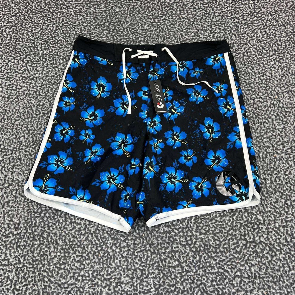 Ethika Board Shorts Men 32 Blue Swim Floral Drawstring Adult Outdoor‎ New